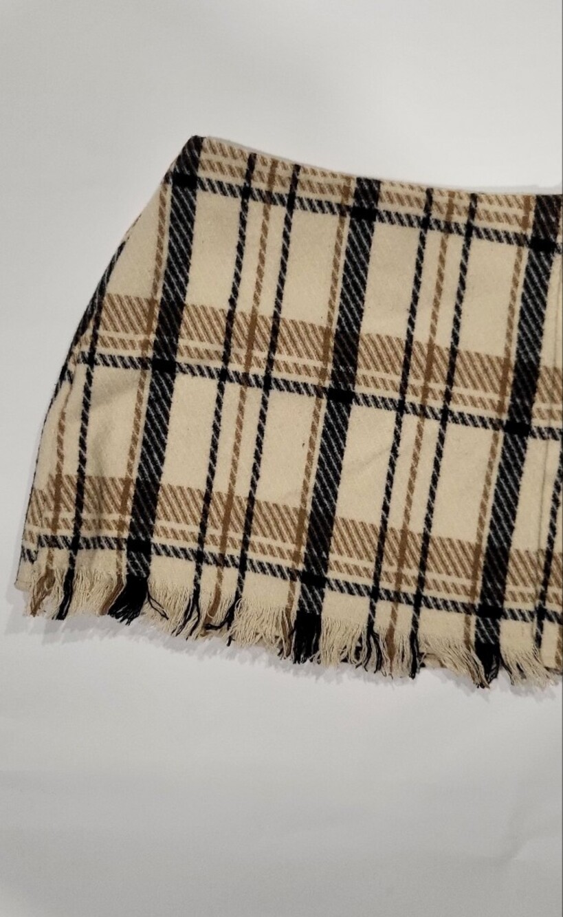 Altar'd State Plaid Fringe Mini Skort in Cream, Tan & Black